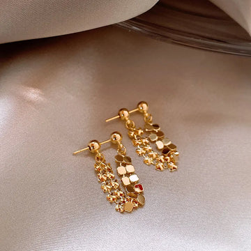 DAIIIBABYYY  -  New Arrival Korean Light Luxury Elegant Tassel Metal Geometric Hoop Earrings For Women Fashion Simple Jewelry Party Gifts